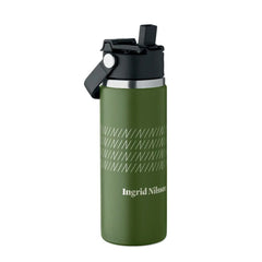Dubbelwandige RVS drinkfles 500 ml met rietje en handvat - Groen