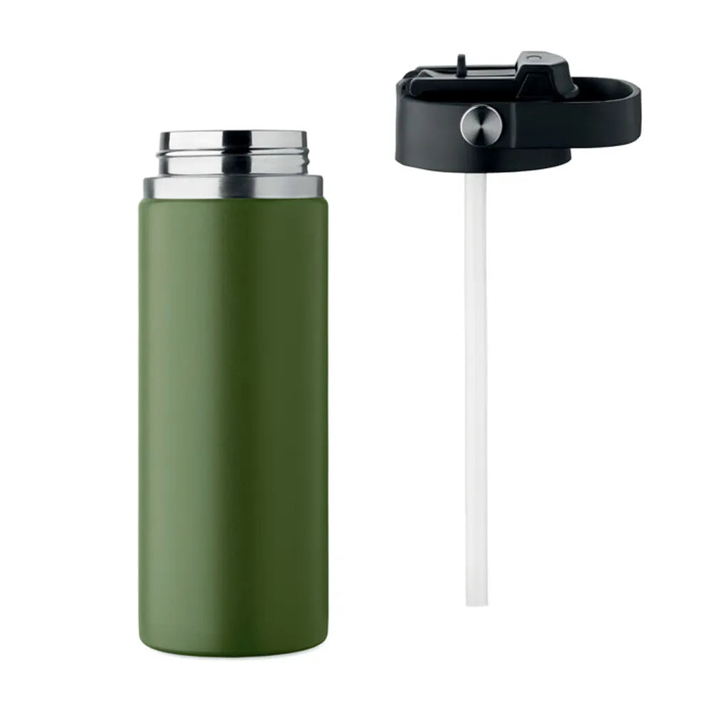 rvs drinkfles 500ml rietje handvat groen open 192775