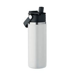 Dubbelwandige RVS drinkfles 500 ml met rietje en handvat - Wit