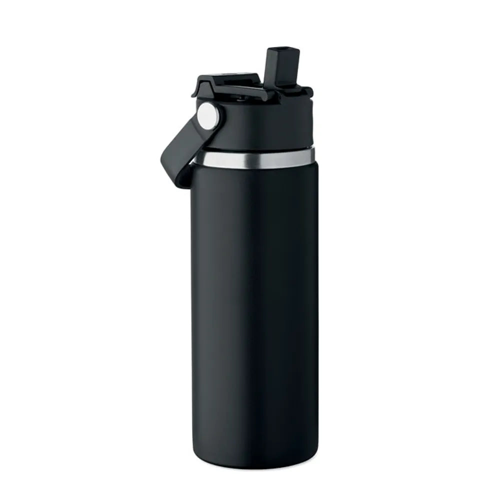 rvs drinkfles 500ml rietje handvat zwart 192775