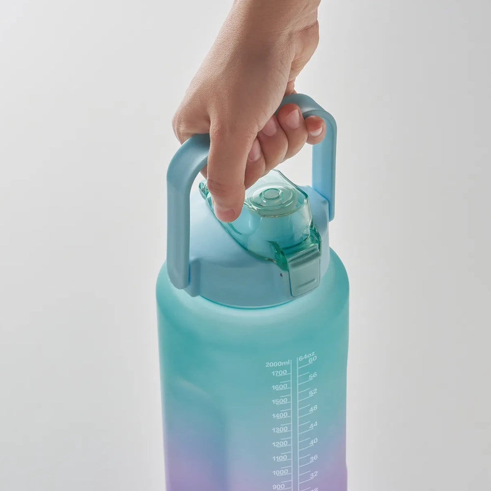 motiverende drinkfles 2 liter turquoise handgreep 192791