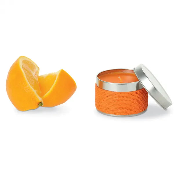geurkaars verschillende aromas in blikje oranje 192873