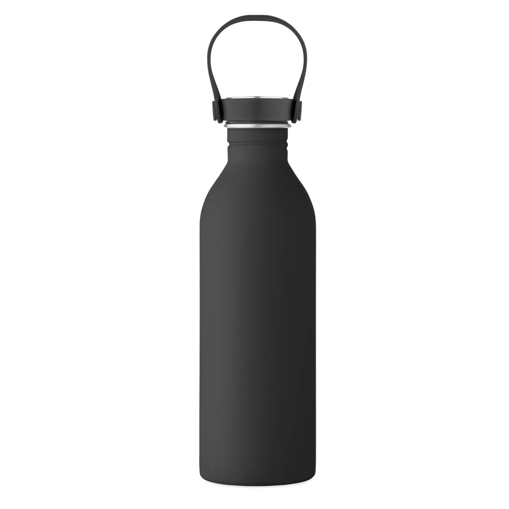 Detailfoto van enkelwandige RVS drinkfles van 500 ml in zwart voorkant – artikelnummer 192903