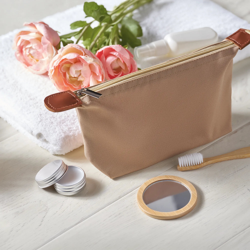 RPET toilettas met PU-detail bedrukken - Beige