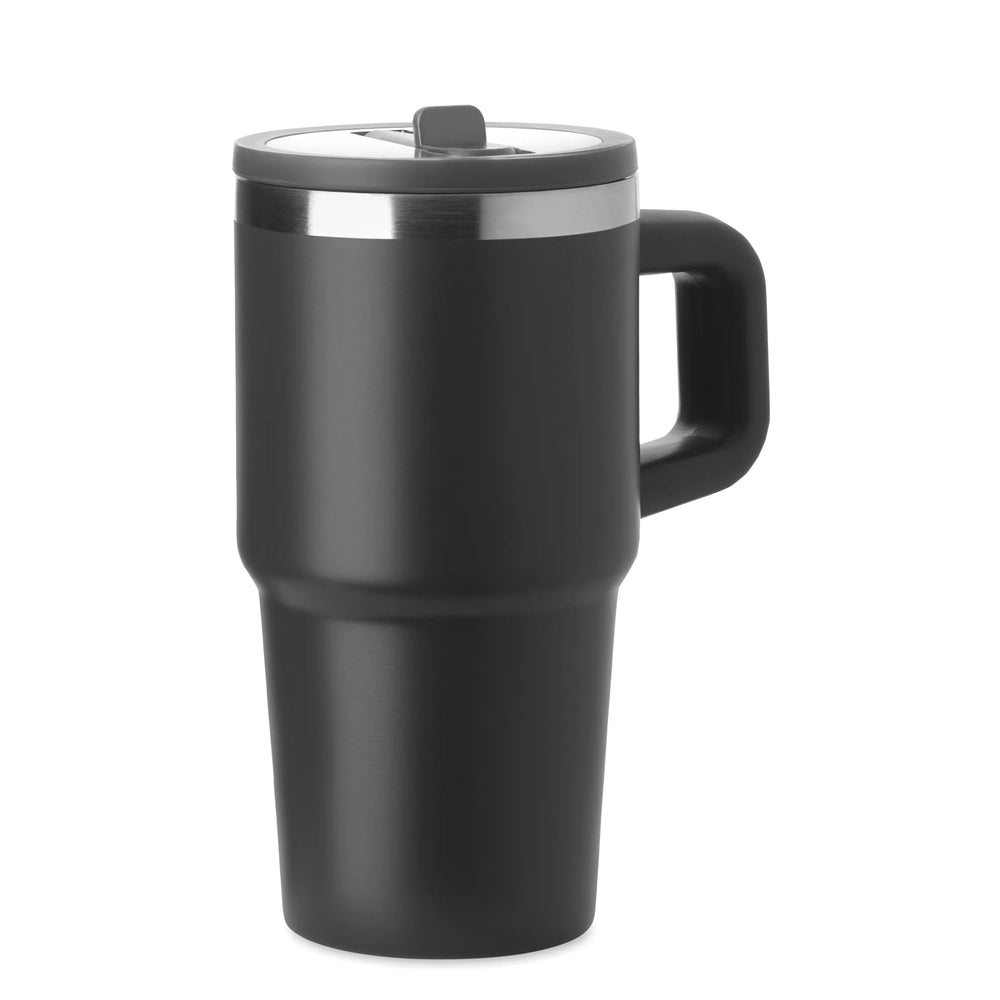Vacuüm geïsoleerde RVS beker 500 ml met rietje - Zwart
