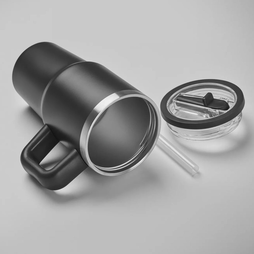 Vacuüm geïsoleerde RVS beker 500 ml met rietje - Zwart