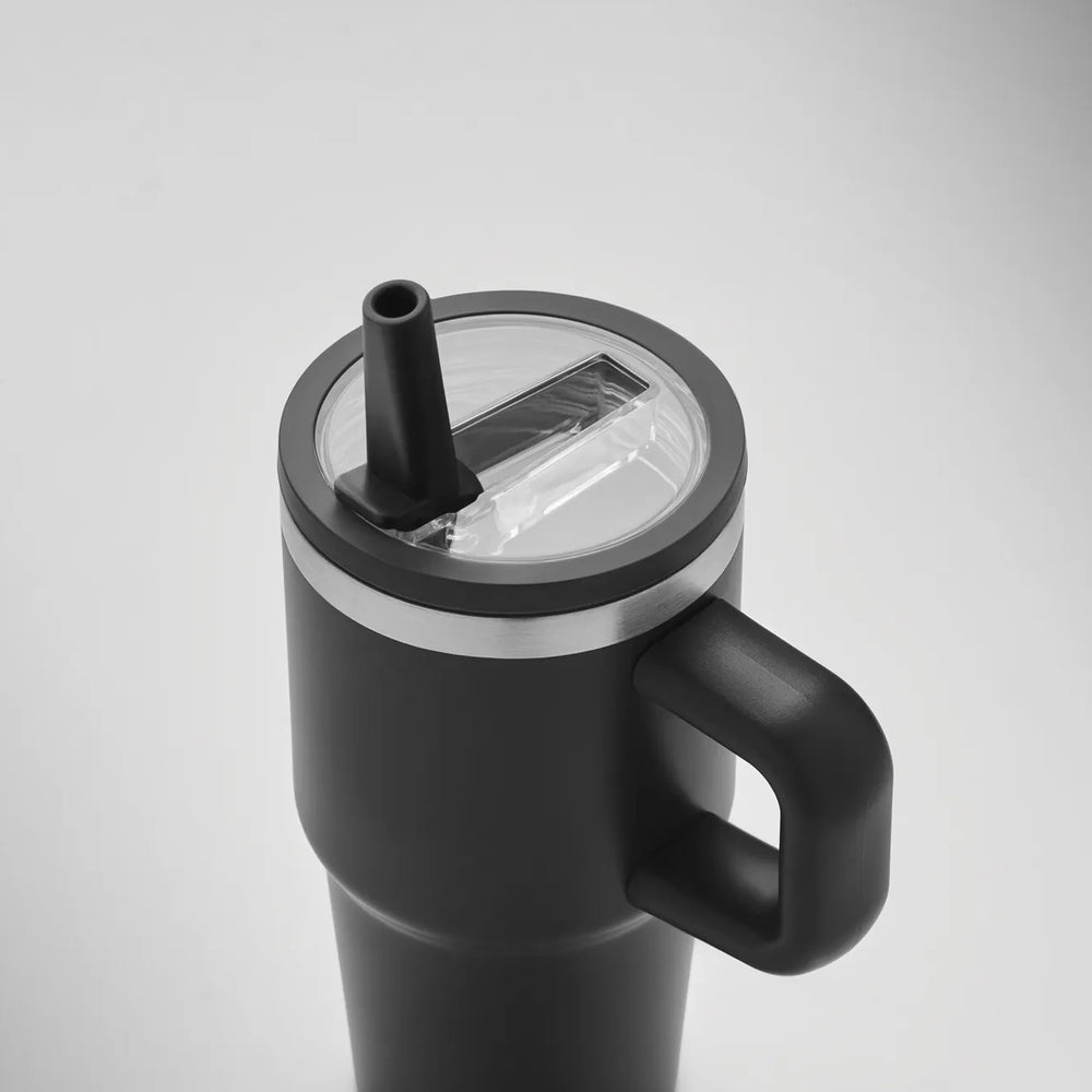 Vacuüm geïsoleerde RVS beker 500 ml met rietje - Zwart