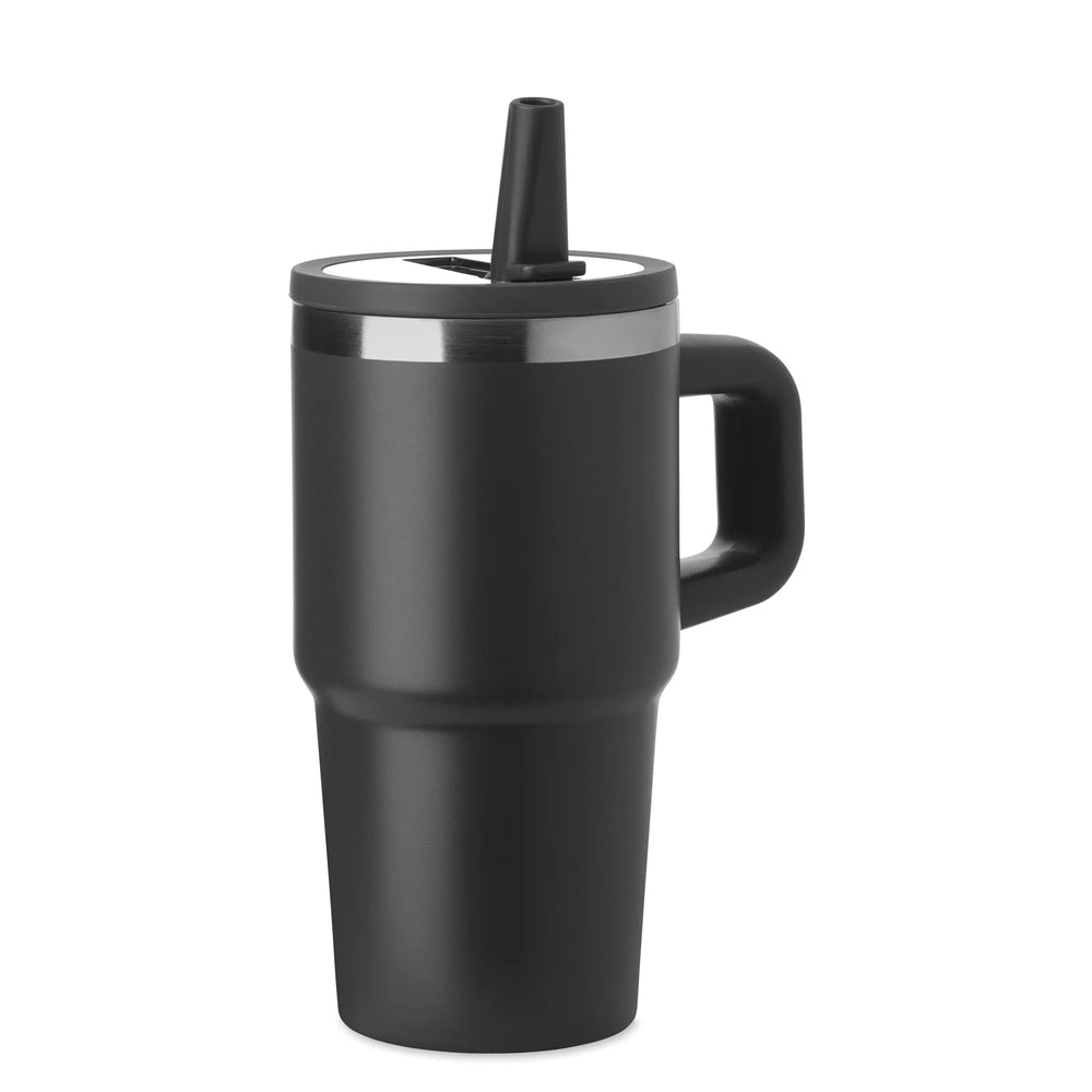 Vacuüm geïsoleerde RVS beker 500 ml met rietje - Zwart
