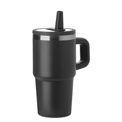 Vacuüm geïsoleerde RVS beker 500 ml met rietje - Zwart
