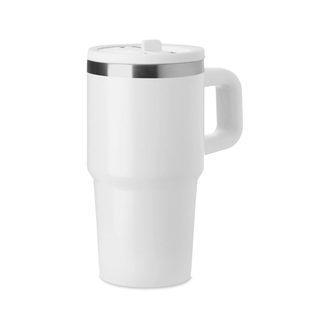 Vacuüm geïsoleerde RVS beker 500 ml met rietje - Wit