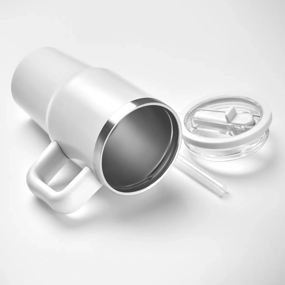 Vacuüm geïsoleerde RVS beker 500 ml met rietje - Wit