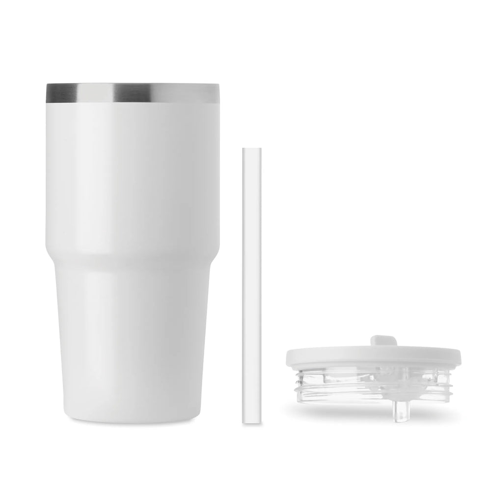 Vacuüm geïsoleerde RVS beker 500 ml met rietje - Wit