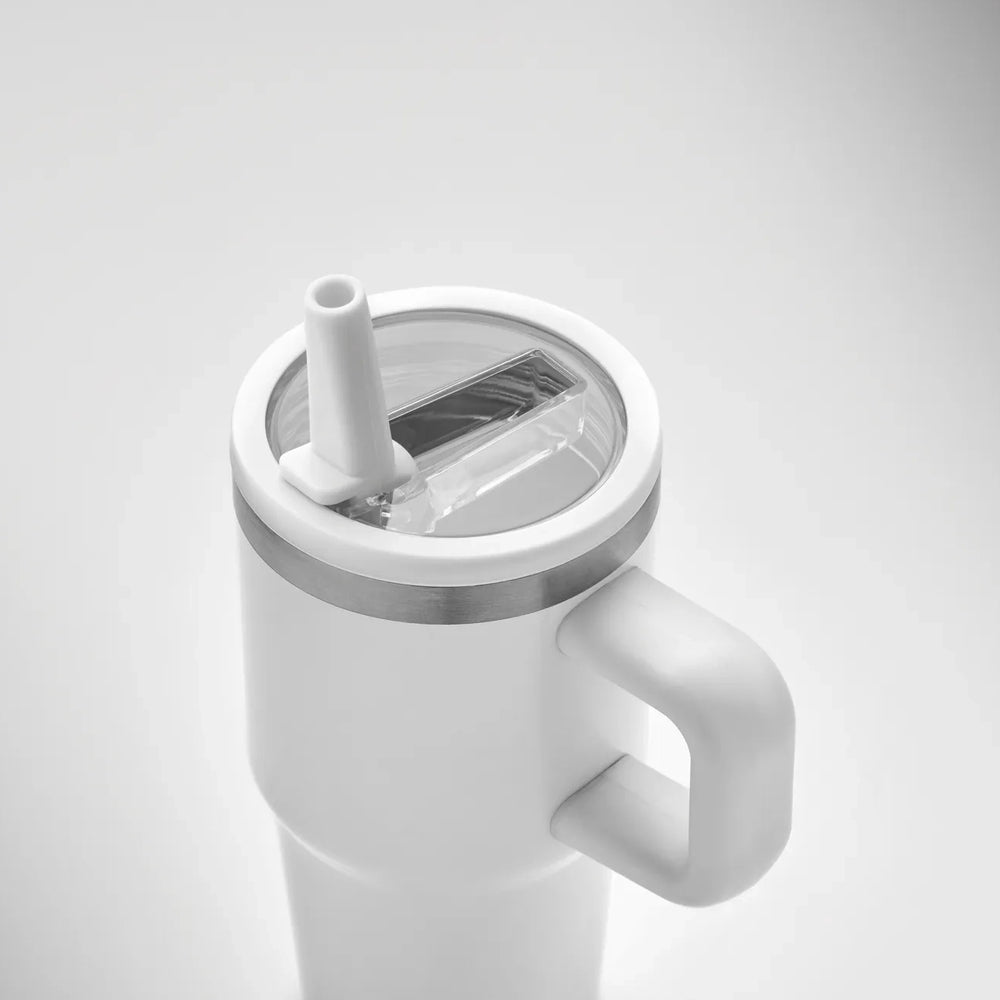 Vacuüm geïsoleerde RVS beker 500 ml met rietje - Wit