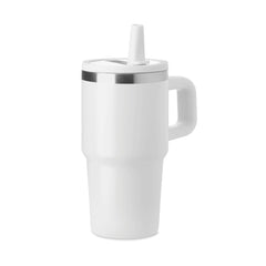 Vacuüm geïsoleerde RVS beker 500 ml met rietje - Wit