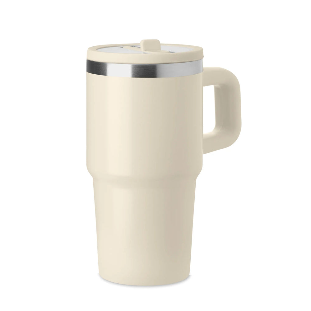 Vacuüm geïsoleerde RVS beker 500 ml met rietje - Beige