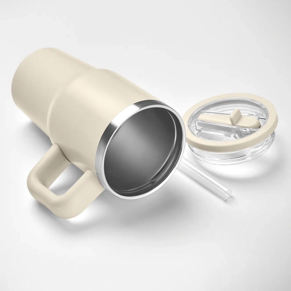 Vacuüm geïsoleerde RVS beker 500 ml met rietje - Beige