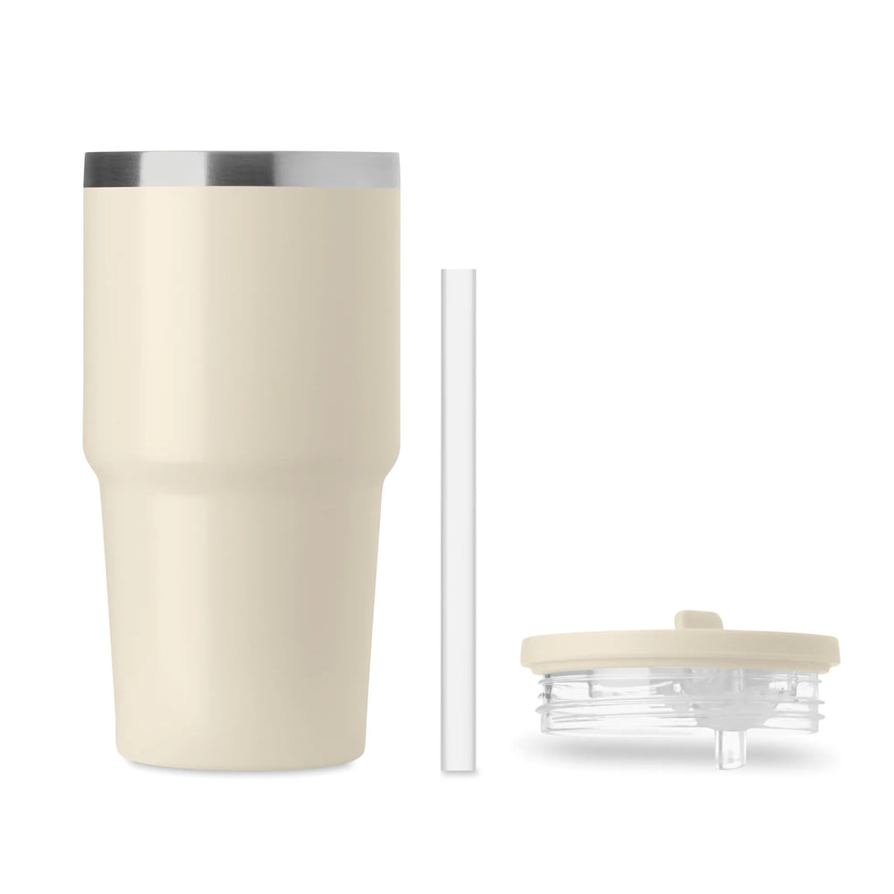 Vacuüm geïsoleerde RVS beker 500 ml met rietje - Beige
