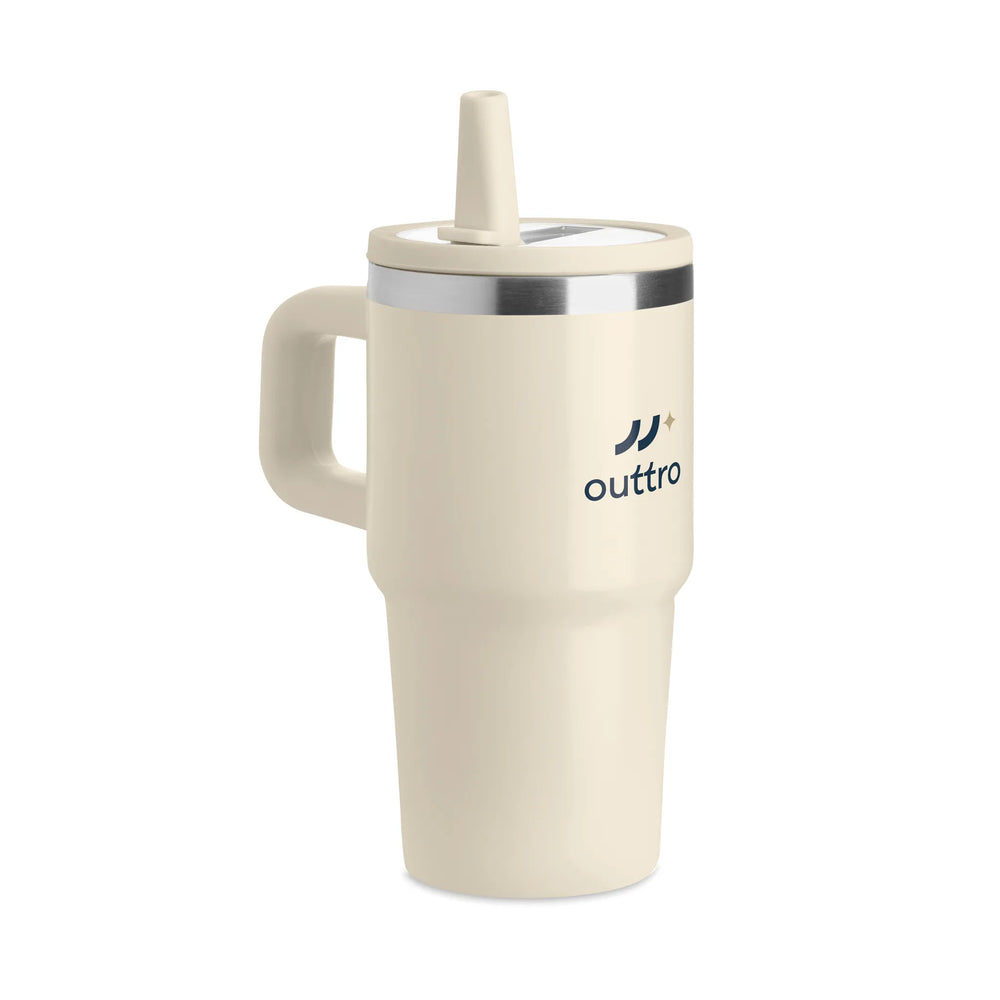 Vacuüm geïsoleerde RVS beker 500 ml met rietje - Beige