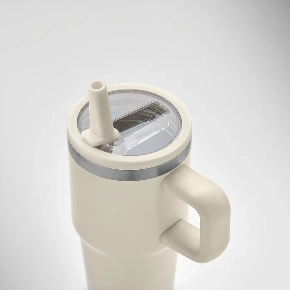 Vacuüm geïsoleerde RVS beker 500 ml met rietje - Beige