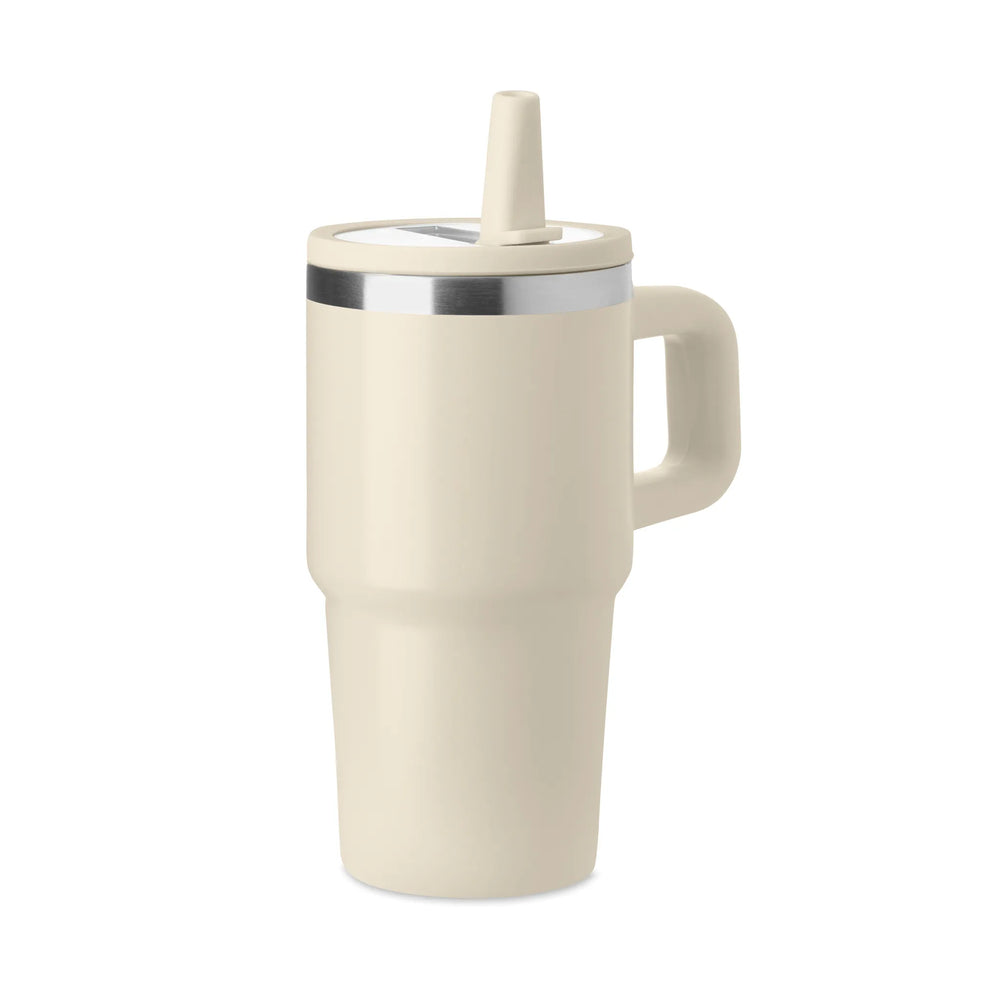 Vacuüm geïsoleerde RVS beker 500 ml met rietje - Beige