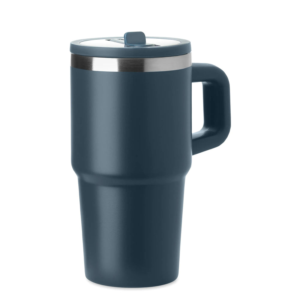 Vacuüm geïsoleerde RVS beker 500 ml met rietje - Blauw