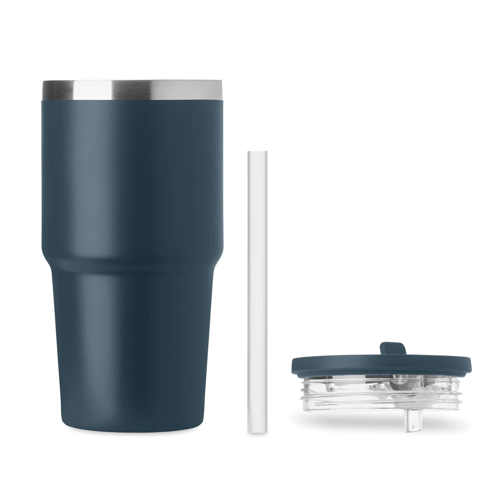 Vacuüm geïsoleerde RVS beker 500 ml met rietje - Blauw