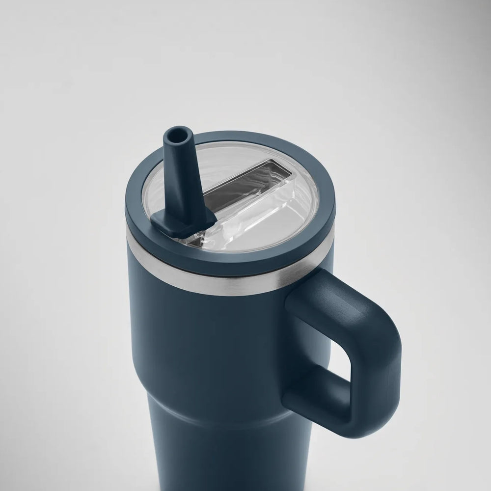 Vacuüm geïsoleerde RVS beker 500 ml met rietje - Blauw