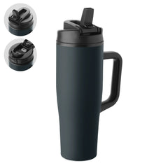 Geïsoleerde RVS beker 900 ml met rietjesdeksel - Blauw