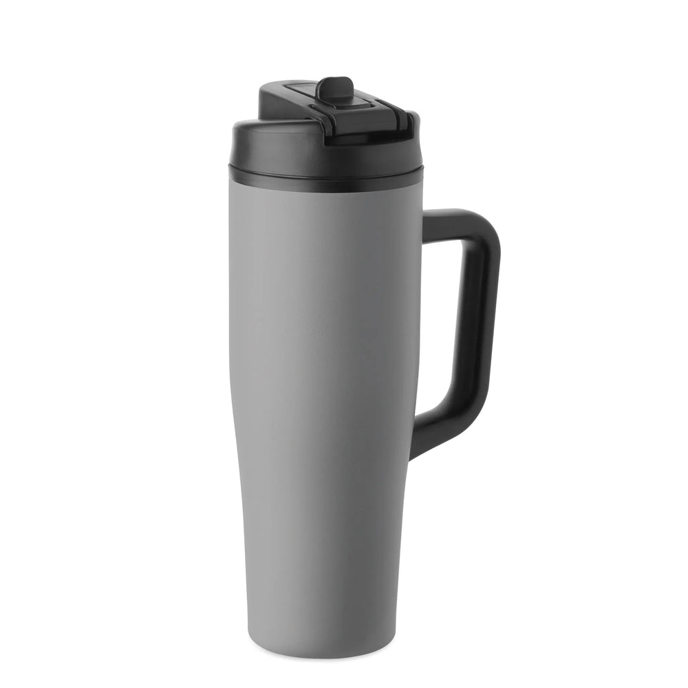 Geïsoleerde RVS beker 900 ml met rietjesdeksel - Grijs