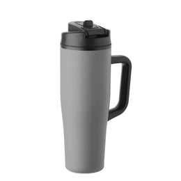 Geïsoleerde RVS beker 900 ml met rietjesdeksel met gesloten deksel, Grijs - 193213