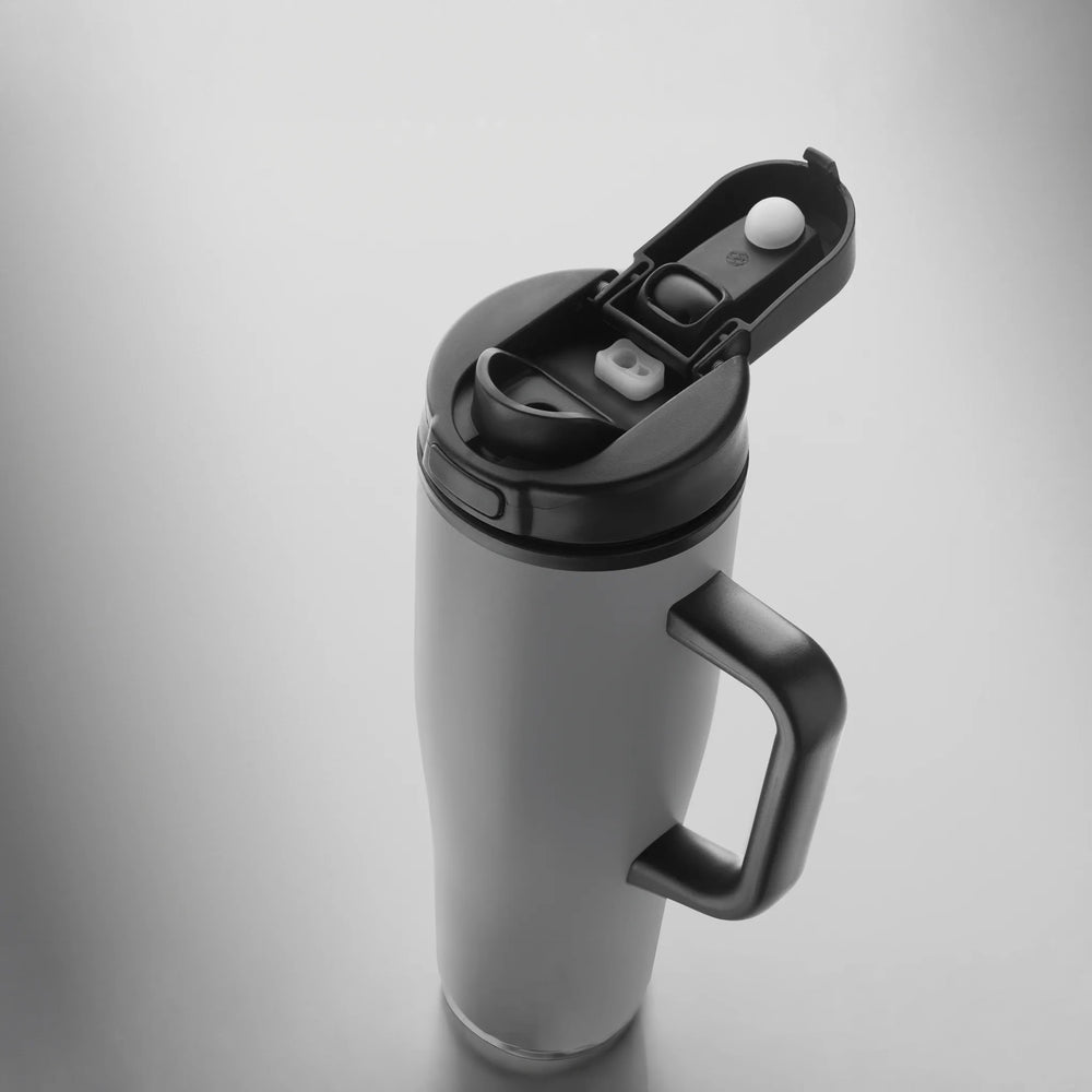 Geïsoleerde RVS beker 900 ml met rietjesdeksel - Grijs