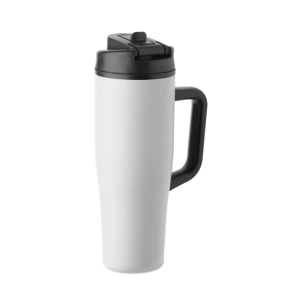 Geïsoleerde RVS beker 900 ml met rietjesdeksel - Wit