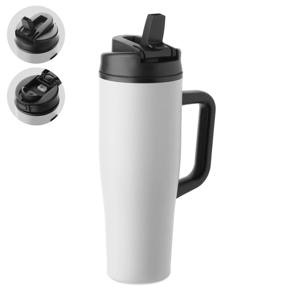 Geïsoleerde RVS beker 900 ml met rietjesdeksel - Wit