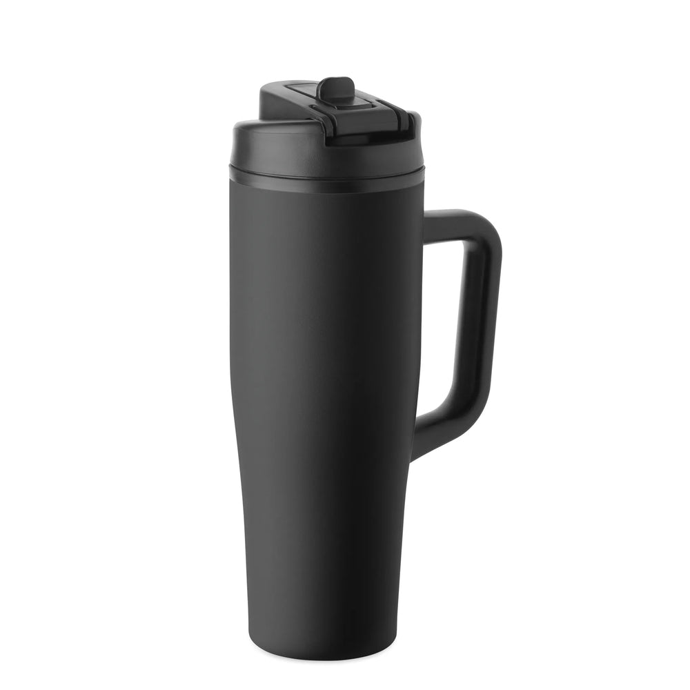 Geïsoleerde RVS beker 900 ml met rietjesdeksel - Zwart