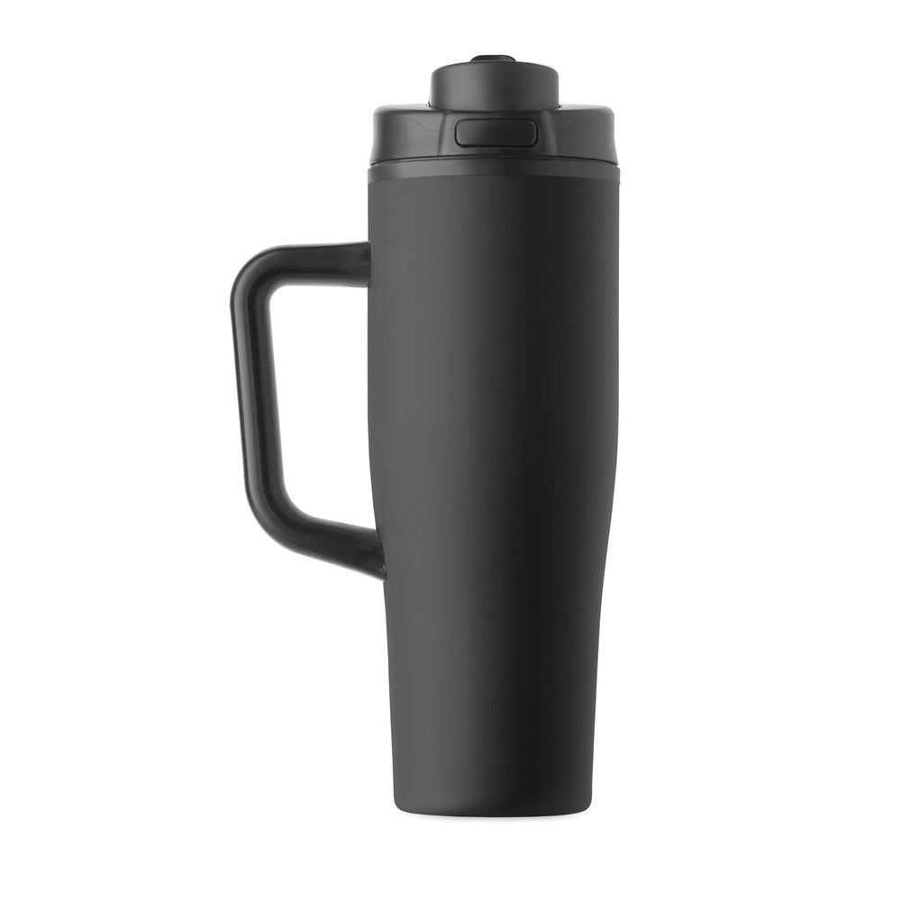 Geïsoleerde RVS beker 900 ml met rietjesdeksel - Zwart