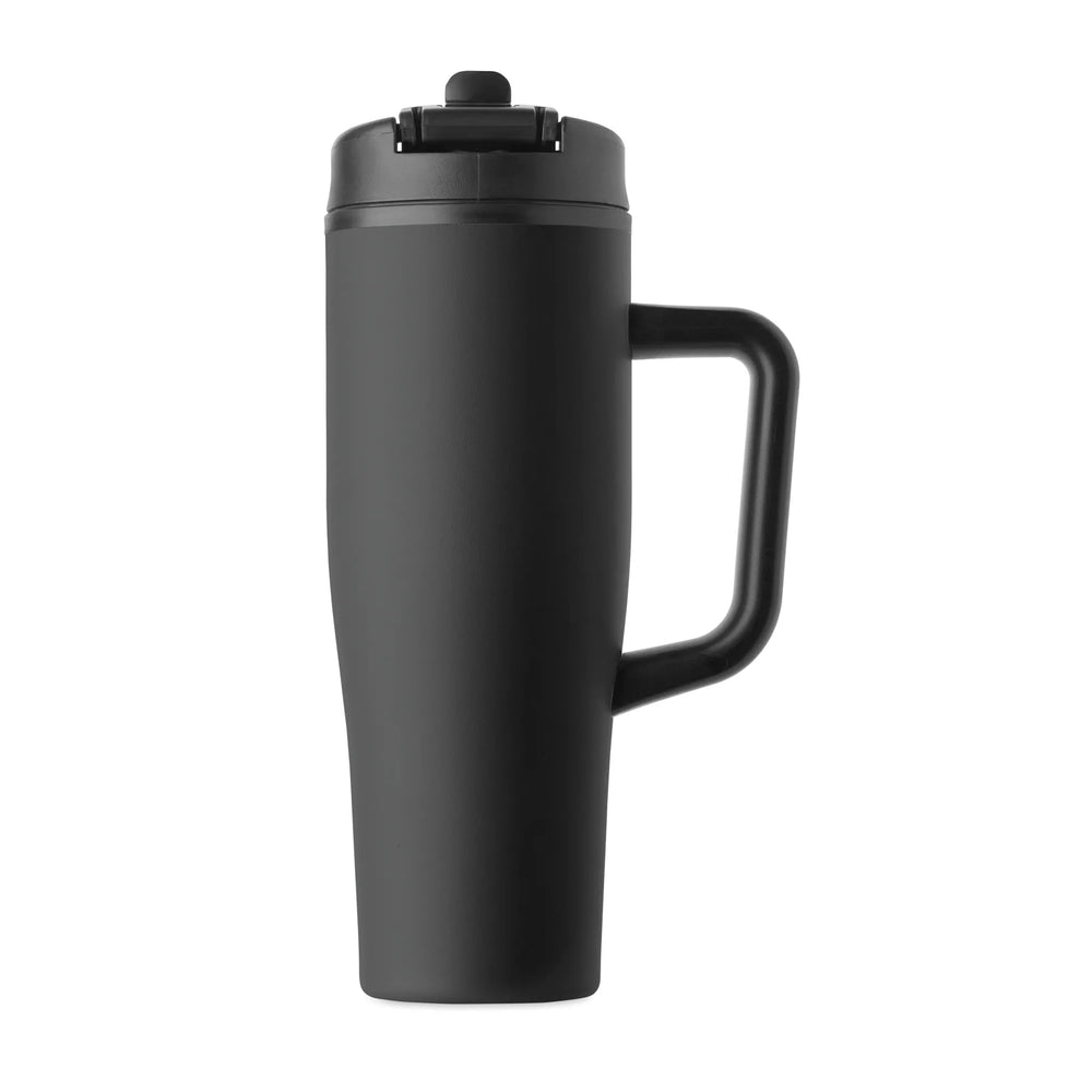 Geïsoleerde RVS beker 900 ml met rietjesdeksel - Zwart