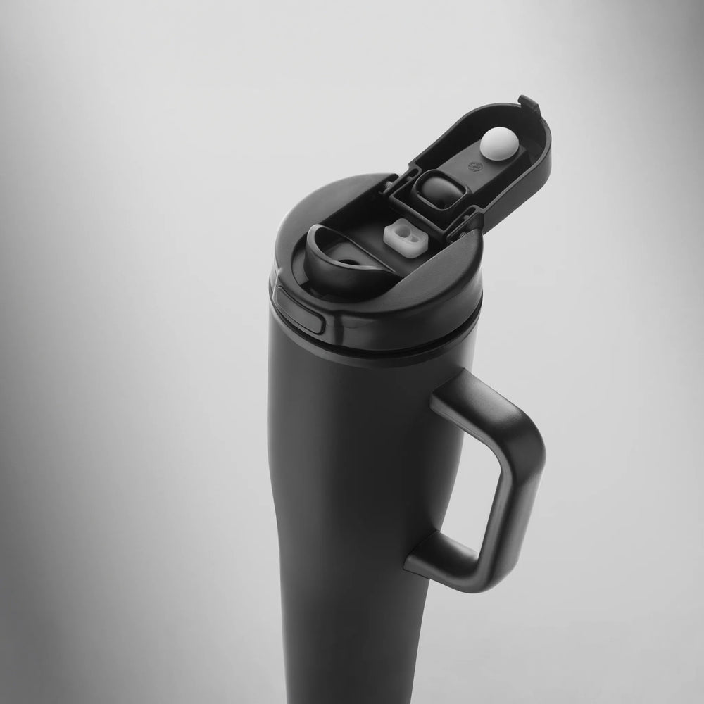 Geïsoleerde RVS beker 900 ml met rietjesdeksel - Zwart