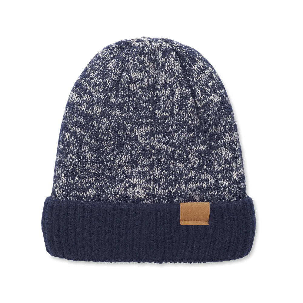 Gebreide muts met fleecevoering en suède patch - Blauw