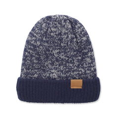 Gebreide muts met fleecevoering en suède patch - Blauw