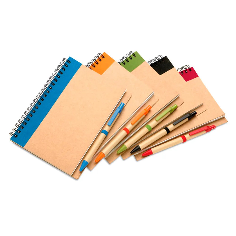 Notitieboekje ECO met kartonnen balpen - Rood