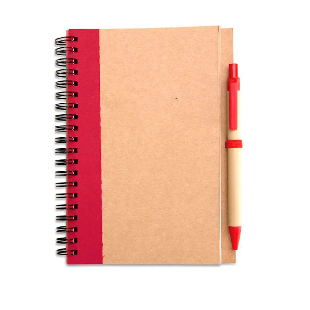 Notitieboekje ECO met kartonnen balpen - Rood