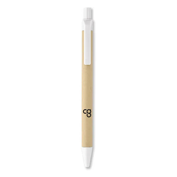 Balpen met gerecycled papier met bedrukking, Wit - 193780