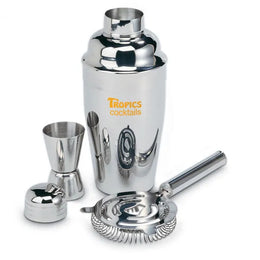 Roestvrijstalen cocktailset met shaker met bedrukking, Zilver - 194298