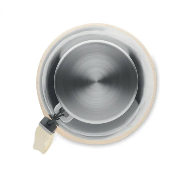Dop van glazen drinkfles met draagkoord bovenaanzicht, Zilver en beige - 196168