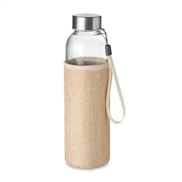 Glazen drinkfles 500 ml met jute neopreen hoes, Beige - 196168