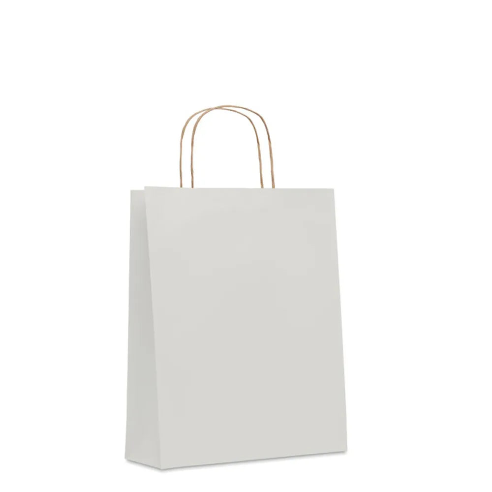 Medium papieren geschenktas 90 g/m² schuin van voren, Wit - 196173