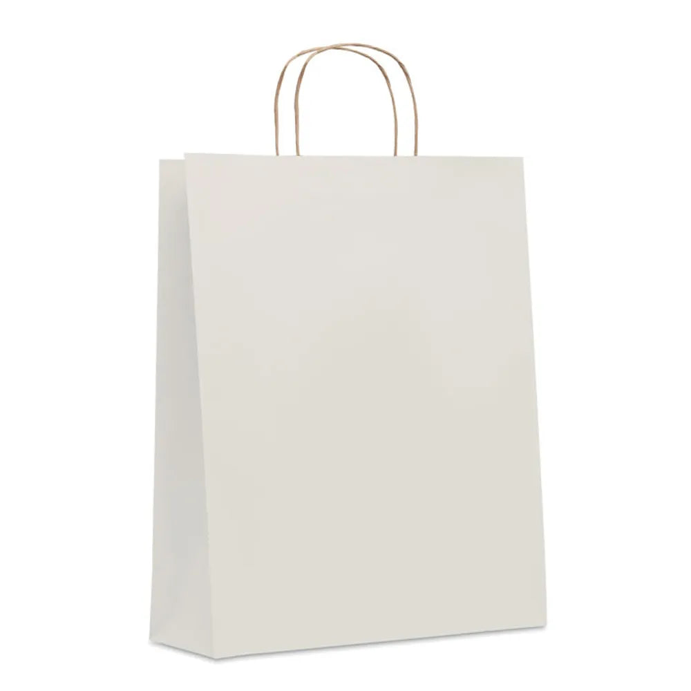 Grote papieren geschenktas 90 gr/m² schuin van voren, Wit - 196174