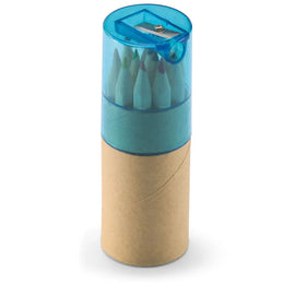 12 kleurpotloden in gerecyclede kartonnen koker inclusief puntenslijper, Blauw - 196230