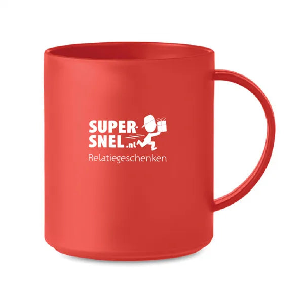 herbruikbare mok kunststof monday 300 ml rood met logo 196256