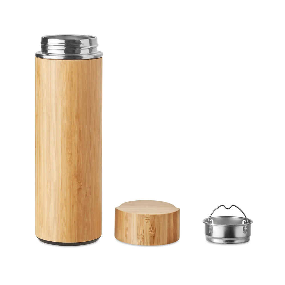 Vacuümfles 480 ml RVS en bamboe met theezeef, Beige - 196272